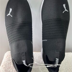 Puma Black & White Slip-On Knit Sneakers